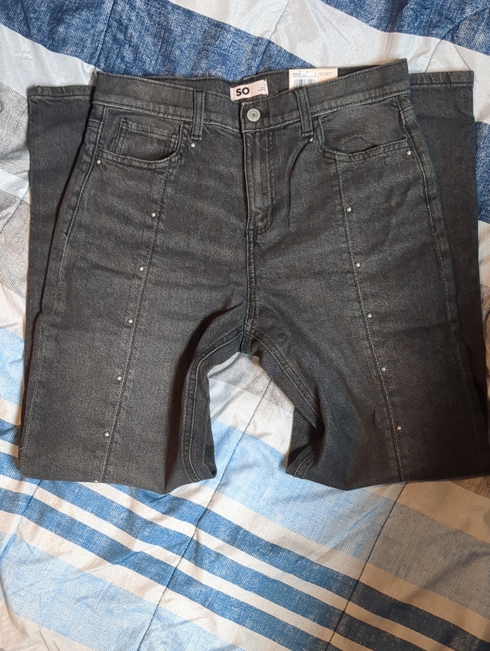 SO Girl's Black Straight Jeans with Stud Accents - Picture 5 of 16